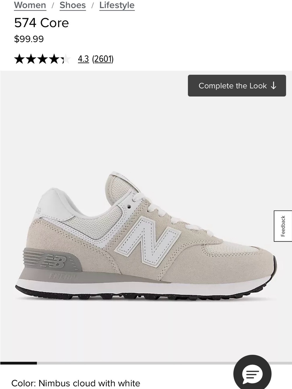New Balance Women’s 574 Core Sneaker - Nimbus Cloud White